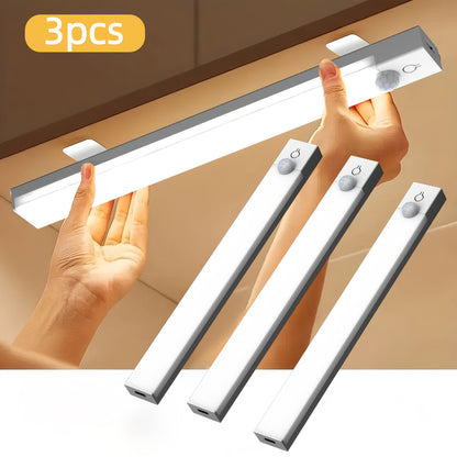 3-Pack: USB Rechargeable Smart LED Under Cabinet Lighting | Motion Sensor, 3-Color (3000K-4500K-6000K) and Dimmable